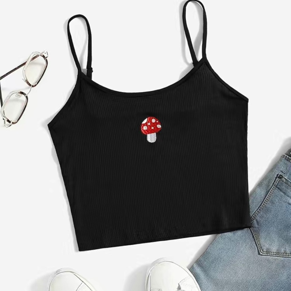 Black Ribbed Crop Top Mushroom 🍄 Tank (Small)